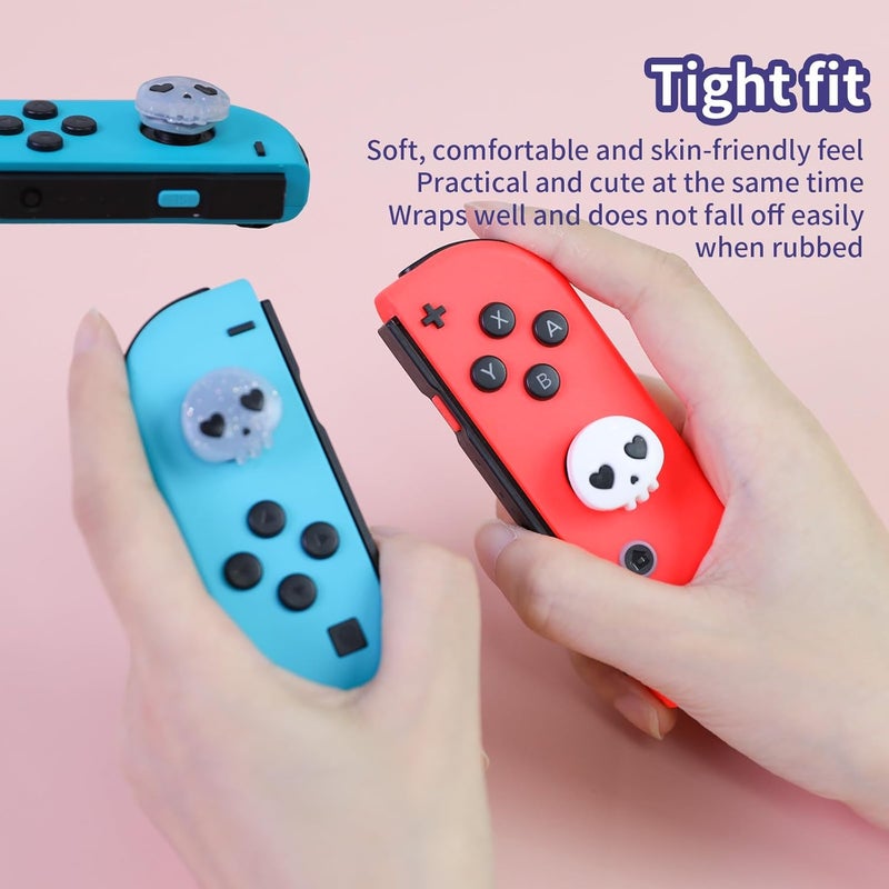FlyingMage Switch Joycon Thumb Grips Caps, 4 PCS Cute Kawaii 3D Silicone Analog Thumbstick Button Cover Compatible with Nintendo Switch Lite/OLED Joystick Caps (White+Clear Skull) - Image 4